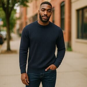 Primark Mens Sweater Sz XL Navy Blue Thick Nubby Knit